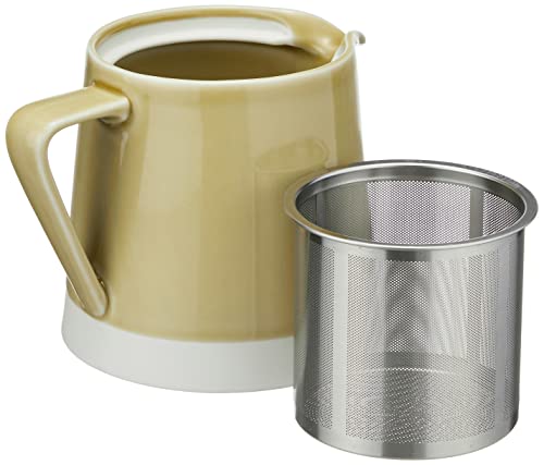 Hasami ware "essence" teapot with stainless steel tea strainer set, 500ml, yellow, plain porcelain glaze, stylish teapot, made in Japan, porcelain tea