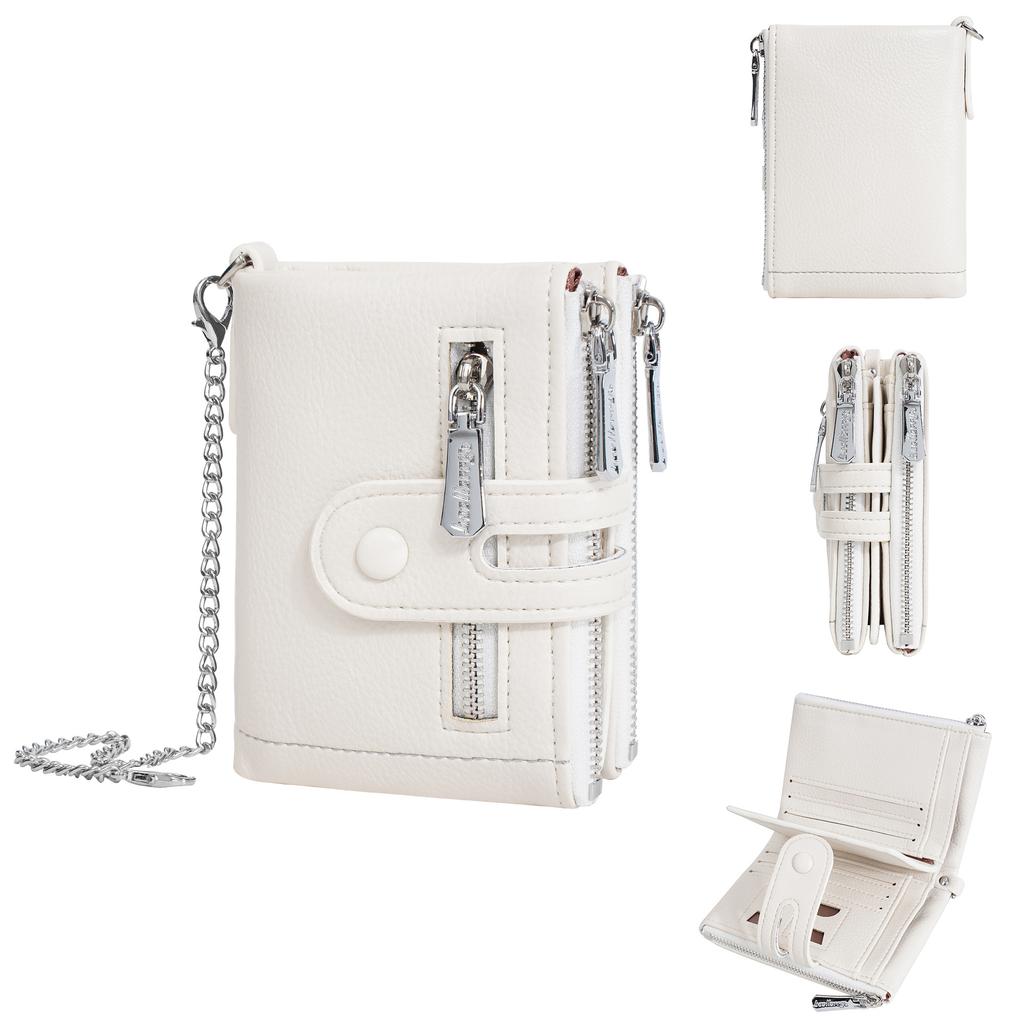 Women's Wallet with Chain Girls Mini Coin Purse Luxury Designer Plaid Leather Small Zipper Wallet Ladies