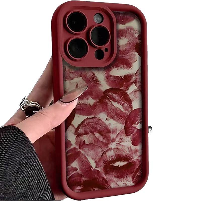 Fiery Red Lips Phone Case for Apple 17 Pro Max, 16 Plus, 13, 12, 11, 7P - Soft, Wine Red