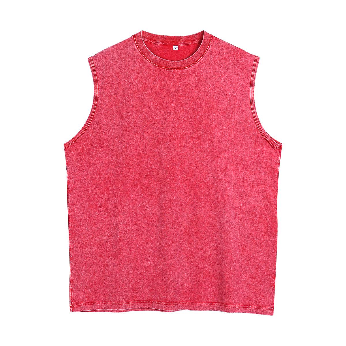 

Винтажная мужская майка из плотного хлопка с эффектом потертости - Однотонная, со спущенным плечом, Без рукавов, Уличная одежда XXL красный