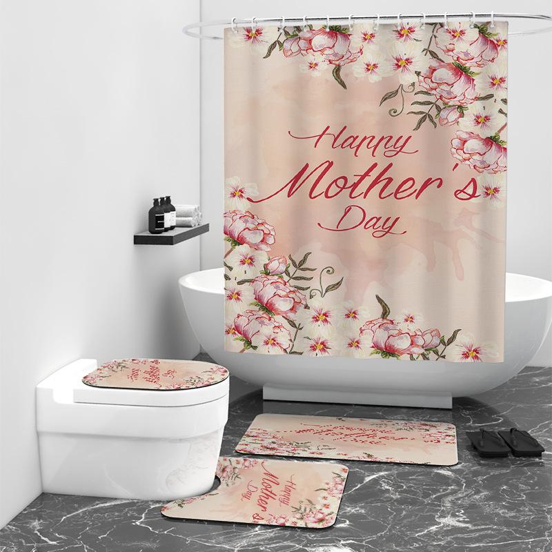 Mother's Day Digital Printed Shower Curtain Bathroom Blocking Waterproof Curtain