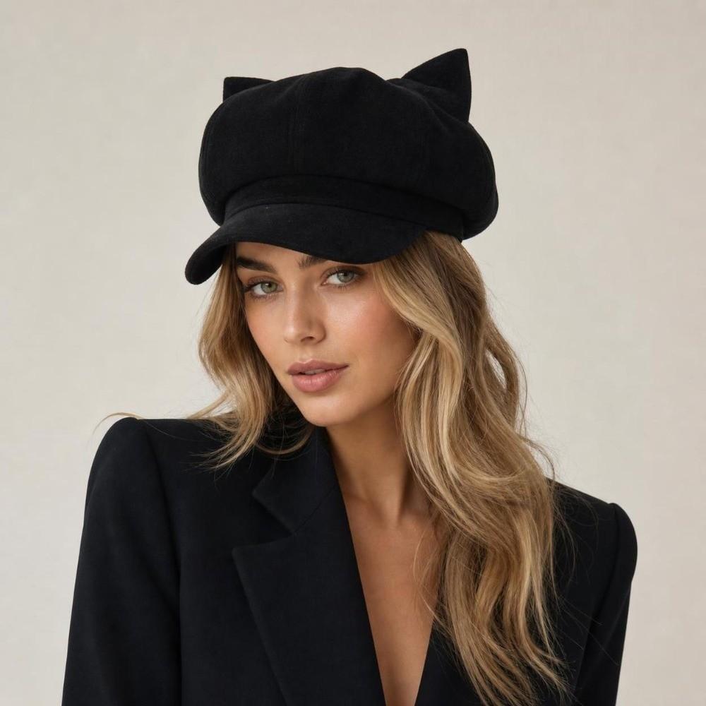 Adjustable Cat Ear Beret Warm Lining Octagonal Hat New Newsboy Cap Women
