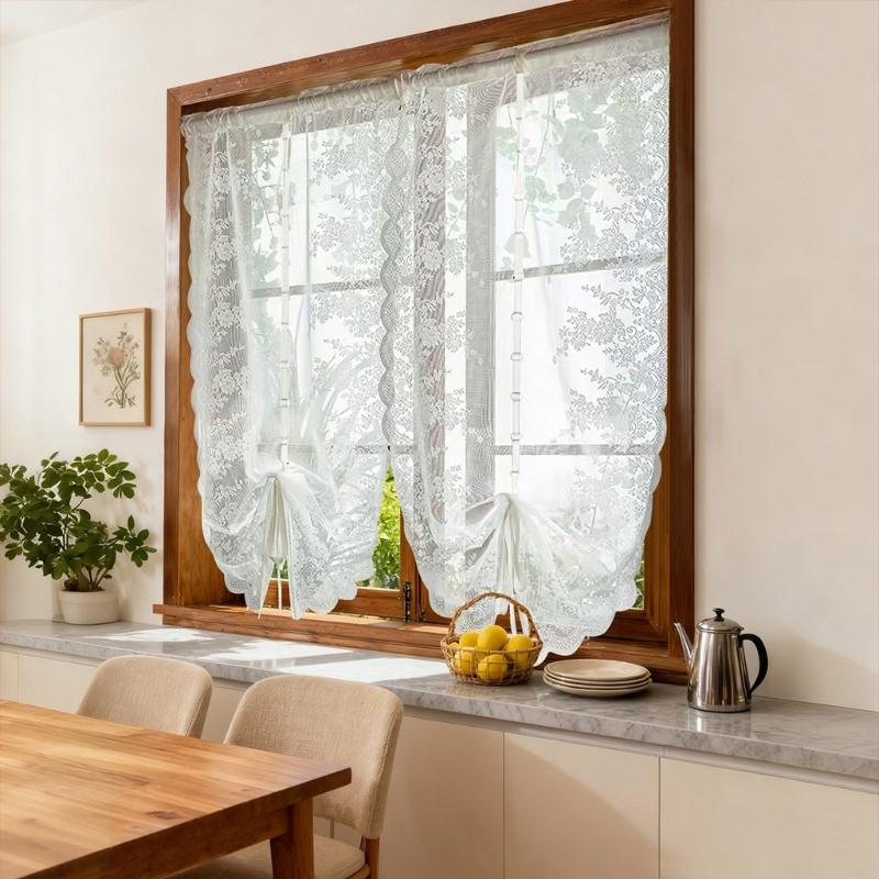 Flower Lace Sheer Window Curtain Elegant Light Filtering Privacy Pulling Design Drape with Rod Pocket For Home Decors