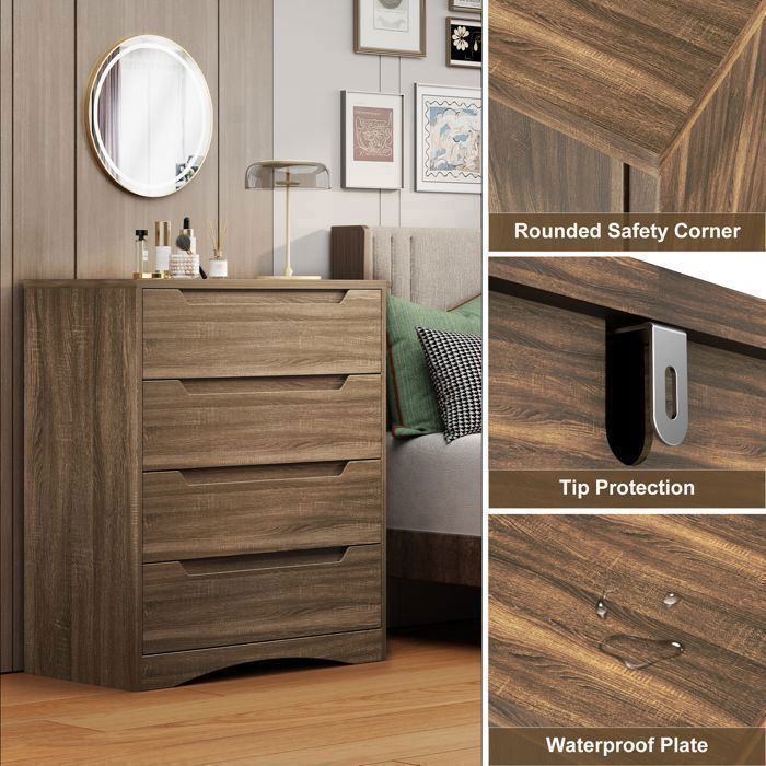 Commode 4 Tiroirs - Bealife - Commode De Chambre - Marron - 71 X 41 X 82 Cm