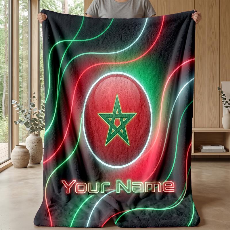 Custom Text Flannel Throw Blanket, Lightweight Cozy Bed Sofa BlanketMorocco Football