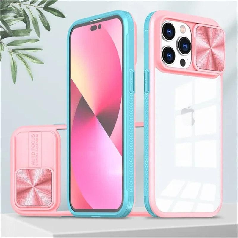 Slide Camera Lens Protection Phone Case For iPhone15 14 12 11 13 Pro Max XS Max XR X Soft Liquid Silicone Shockproof Clear Cover