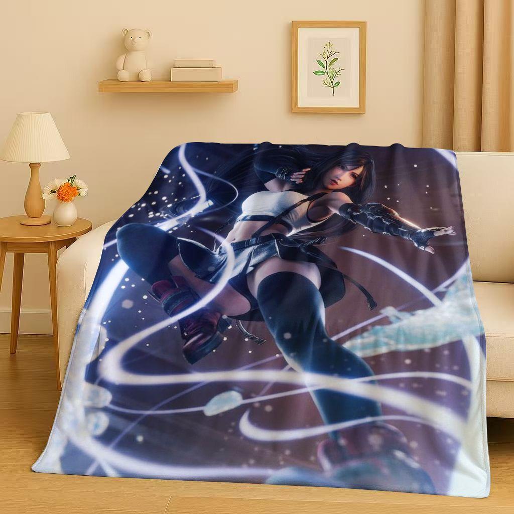 HD Tifa Aerith Sexy Lace Girl Cartoon Flannel Blanket,Ultra Soft Warm Plush Throw for Home Bedroom Bed Sofa Cover Picnic Kids