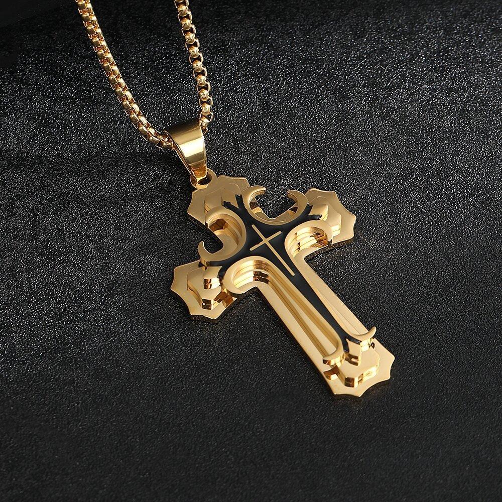 Double-layer Corrosion-resistant Oiling Cross Pendant Necklace Made of Stainless Steel and Titanium for Men's Accessories