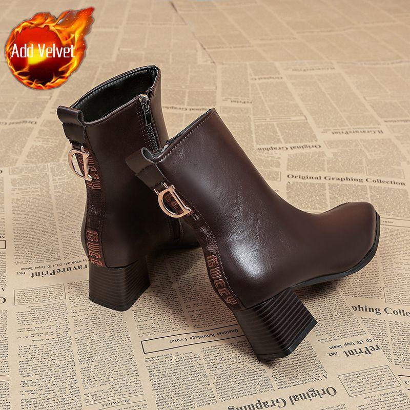 Combat Ankle Boots for Women Fur Elegant with Medium Heels Woman Short Shoes Punk Style Brown Booties Autumn High Quality Boot