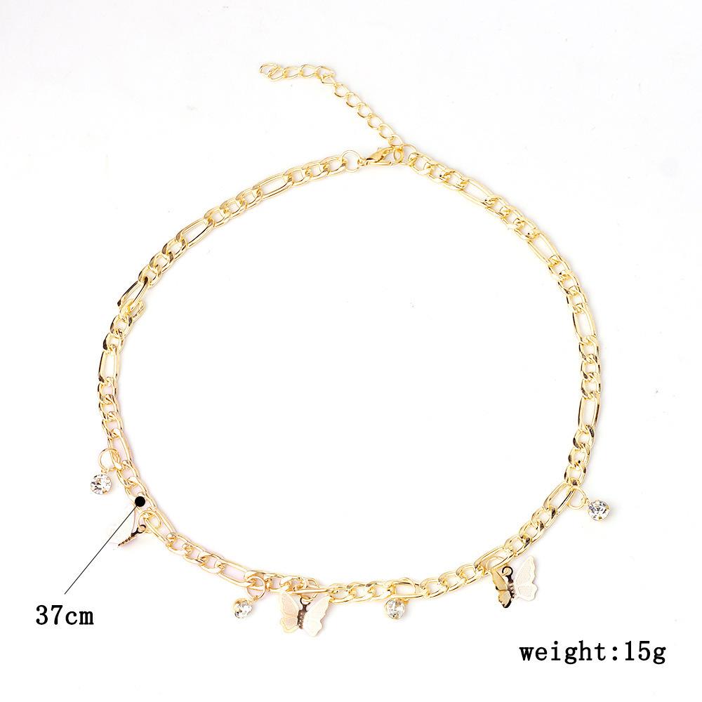 European and American New Products Are Simple and Trendy Butterfly Rhinestone Necklace Alloy Neck Chain Fashionable Diamond Necklace