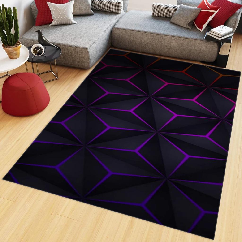Abstract Geometric Polygon Print Area Rug Gradient Red Blue Black Floor Mat for Modern Home Decor