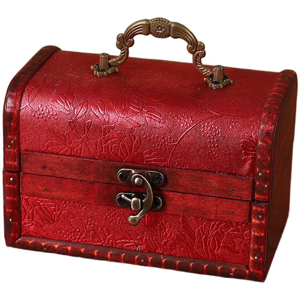 1Pcs Vintage Jacquard Wooden Storage Box Antique Jewelry Organizer Portable Handled Jewelry And Small Trinkets Storage Case