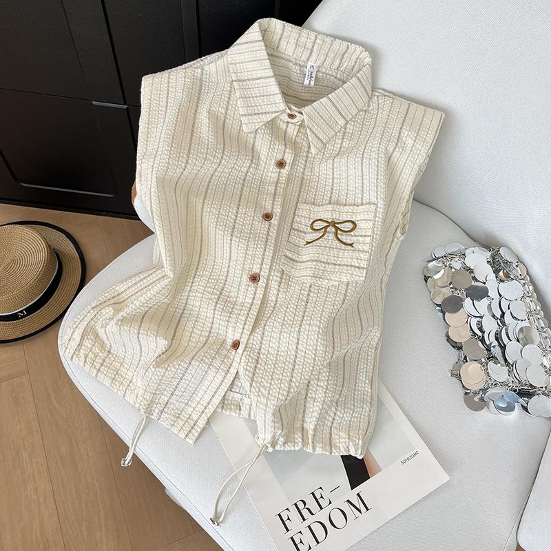 

Летняя французская блузка с рукавами-фонариками на кулиске в американском студенческом стиле, абрикосовая, с коротким рукавом, в полоску, женский короткий топ с воротником поло XXXL [Recommended 138-75kg] абрикосовый