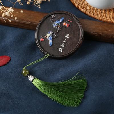 Mode Tragbarer Chinesischer Stil Handspiegel Elster Fisch Holz Kosmetikspiegel Quasten Rund Taschen Make-up Spiegel Frauen