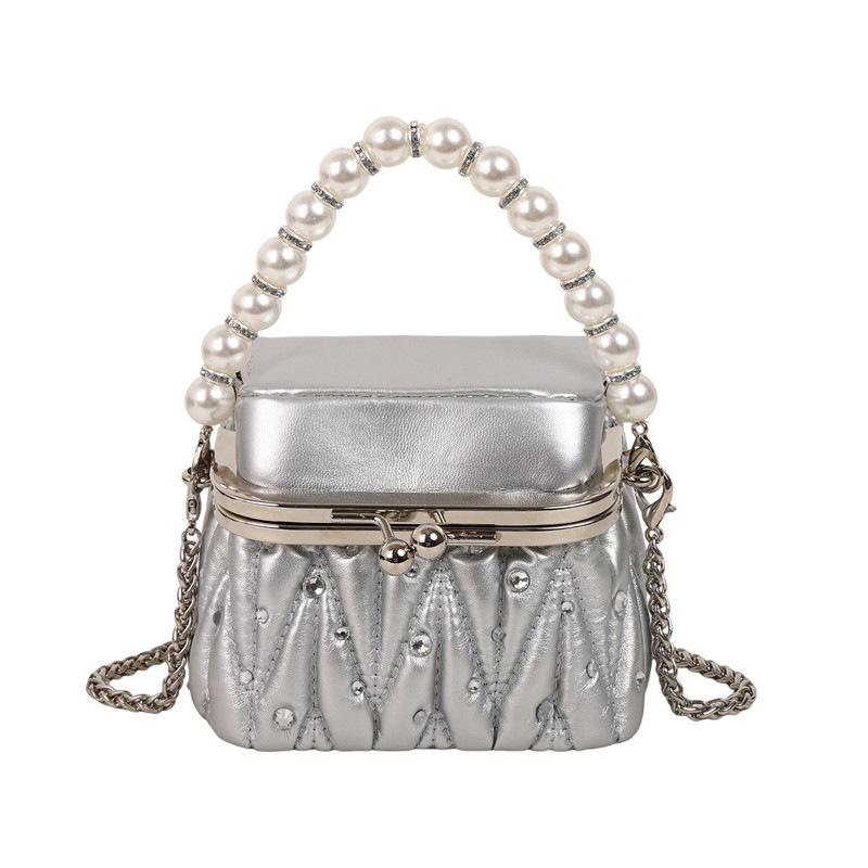 Bag women's bag 2025 autumn new Korean version fashion pleated shoulder bag pearl portable mini square bag