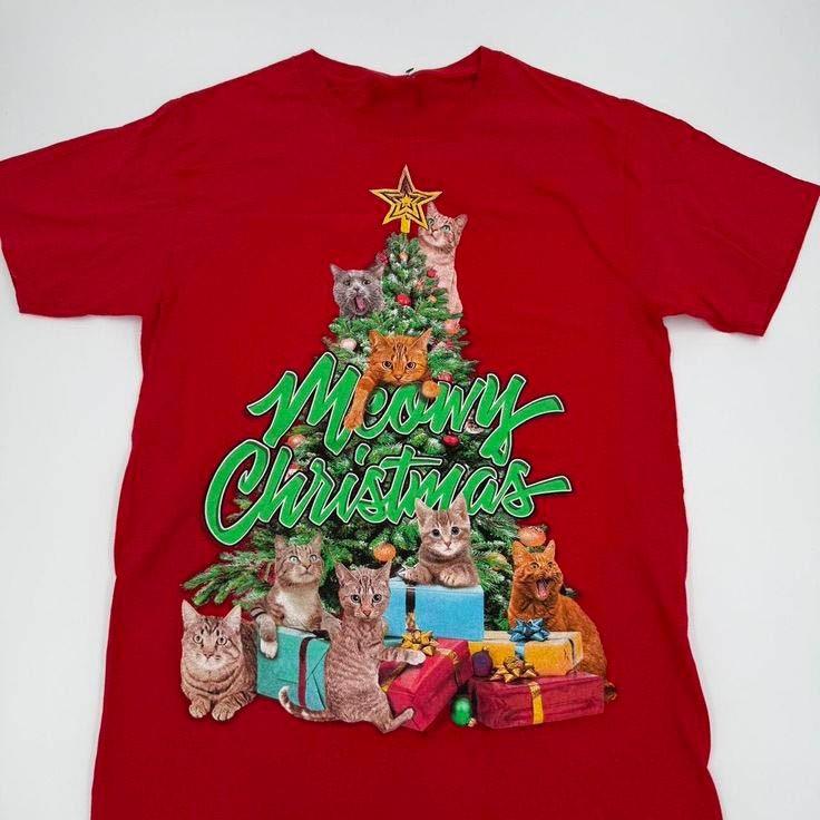 Vintage Meowy Christmas red cotton Cat T-shirt Unisex S to 5XL BL617 Unisex T-Shirt XXXL