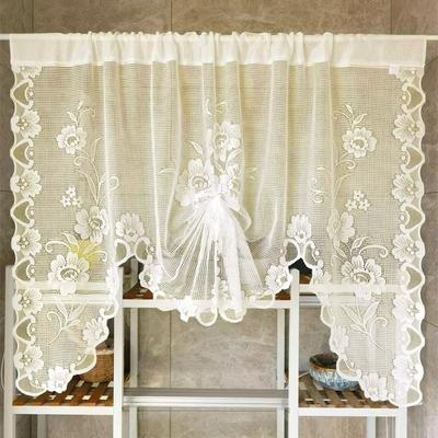 Floral Pattern Sheer Lace Curtain Embroidered Half Window  For Kitchen Bathroom