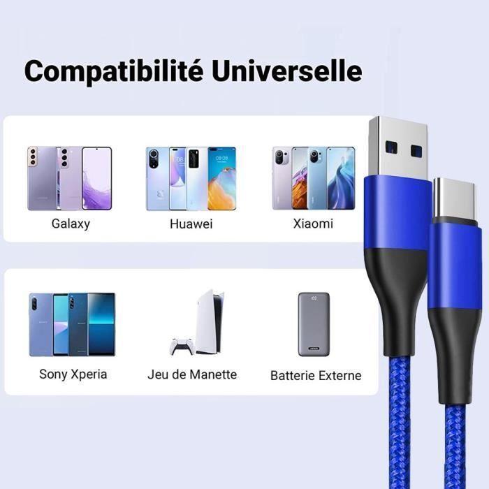 Câble USB-C 1M Charge Rapide 3A pour Google Pixel 9 - 9 Pro - 8 - 8a - 8 Pro - 7 - 7a - 7 Pro - 6 - 6 Pro - 6a - Nylon Tressé Bleu
