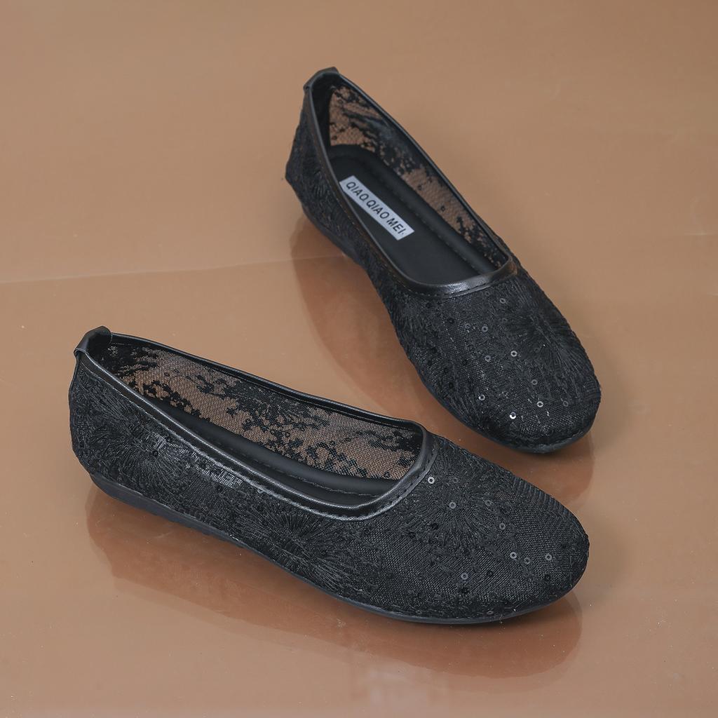 Fashion 2025 Embroidery Flower Design Loafers Women Fashion Light Breathable Mesh Mules Flat Shoes Shallow Mouth Non Slip Ballet Shoes