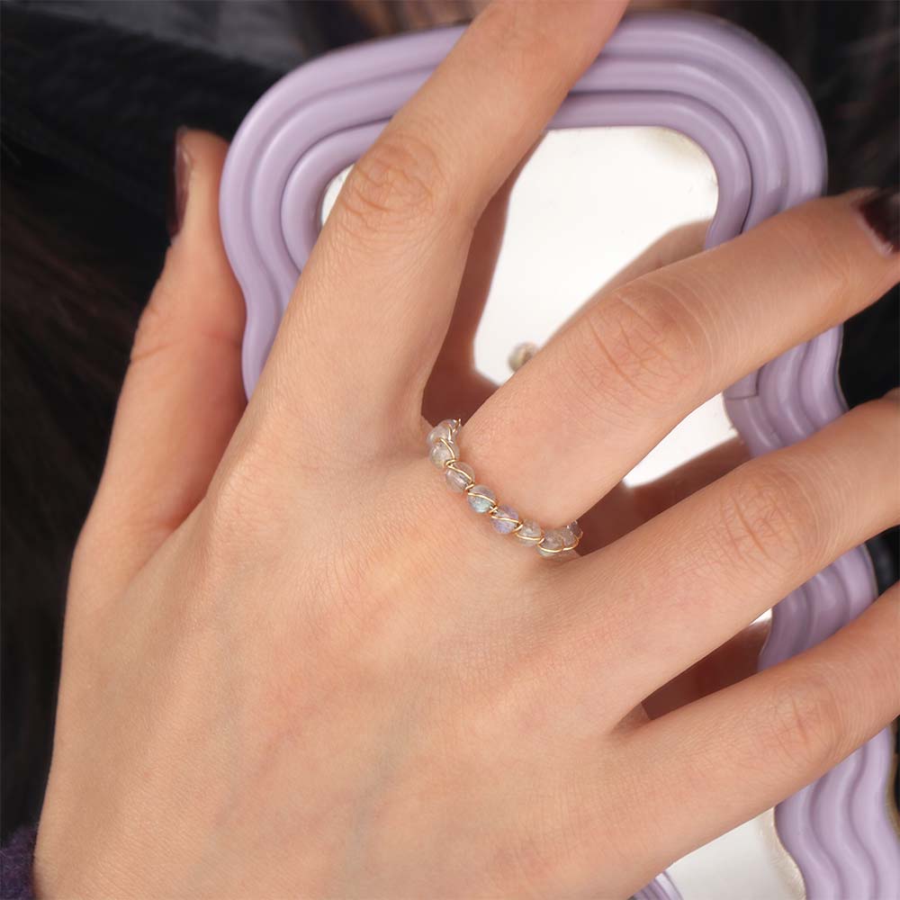 3PCS Finger Jewelry Round Bead Ring Adjustable Opening Ring Vintage Colorful Beads Ring  Girl