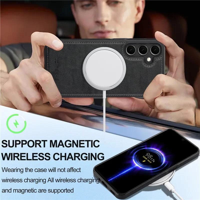 Magsafe Magnetic Flip Leather Phone Case for Samsung Galaxy S25 FE S24 Ultra S23 S22 Plus S21 A17 5G A56 A36 A16 A55 A35 A15 A54 A14 Wallet Card Cover