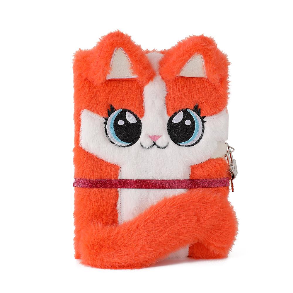 Cute Cat Plush Notebook with Lock 4 Colors Soft Furry Journal Diary, Secret Password Book for Girls Kids School Stationery Gifts