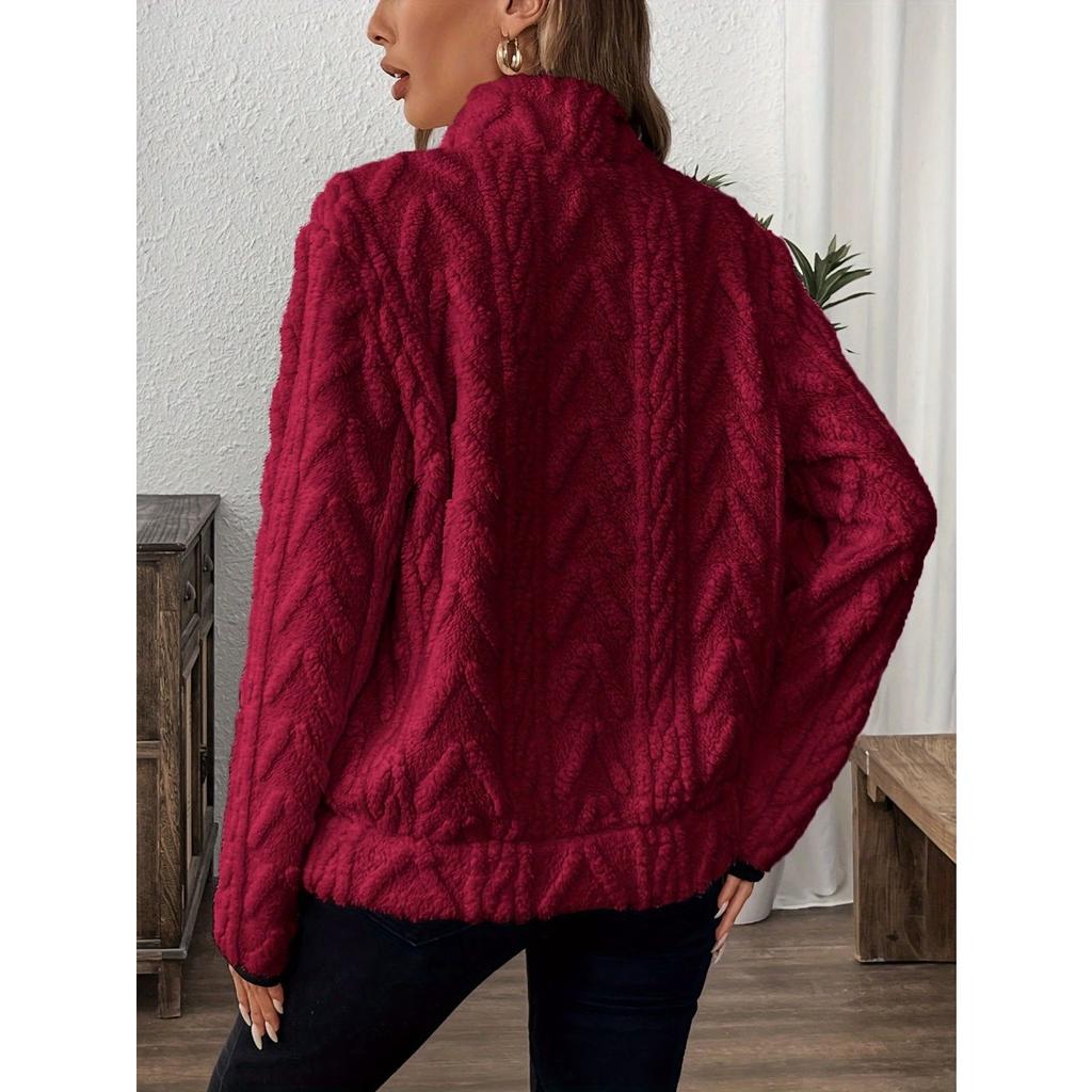 Podzimní a zimní nový styl klopa malý voňavý žakárový poloviční zip plyšová kapsa krátká mikina