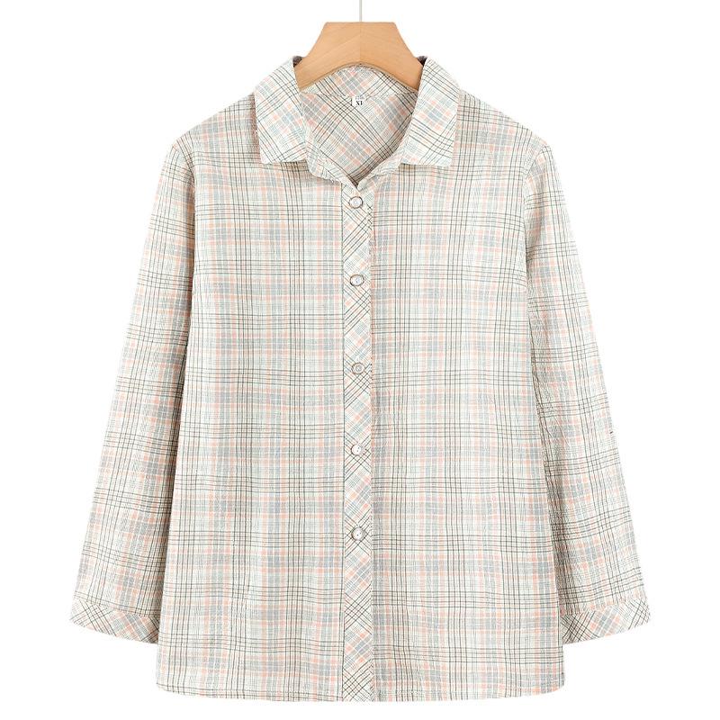 

2026 New Pure Cotton Plaid Shirt for Middle-Aged and Elderly Women - Perfect Summer Top 4XL (125-140 lbs)