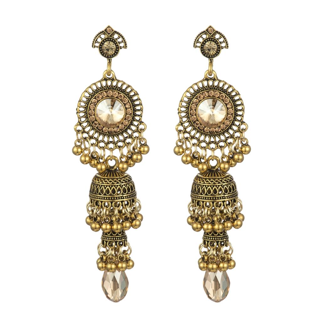 Fashionable Retro Ethnic Long Tassel Diamond Zircon Earrings For Women, , Courtly Elegance, Gorgeous Earrings