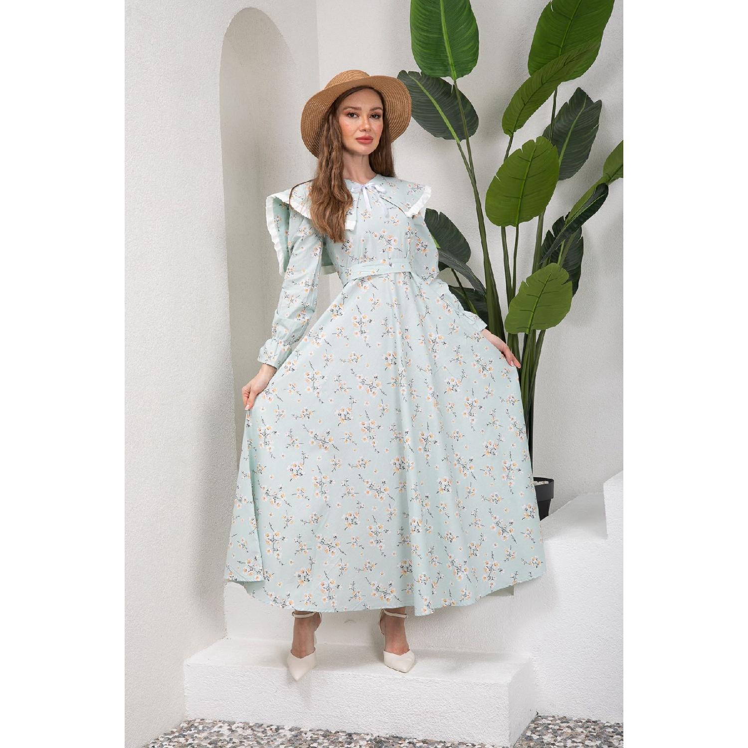 

Хиджаб Весенняя ветвь Водяное зеленое мобильное расклешенное платье с воротником S