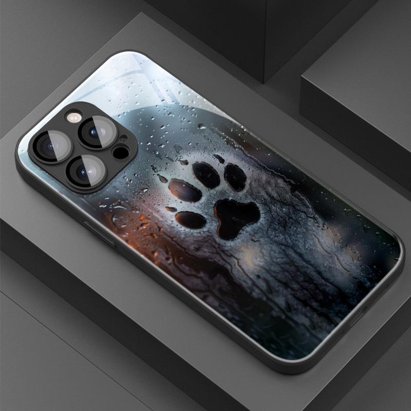 

Cute Waterdrop Dog Footprint Pattern Glass Phone Case For iPhone 17 16 15 14 13 12 11 Pro Max 16E 17Air 7 8 Plus XR XS X Cover iPhone 16e