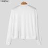 INCERUN Oversized Men Long Sleeve Hollow Webbing Casual Loose Cropped Tops Shirts
