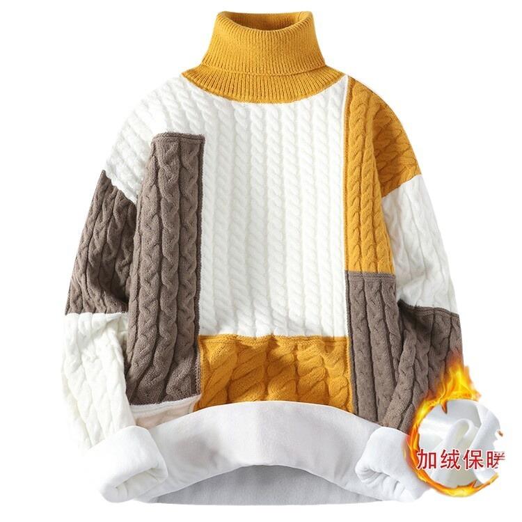 men's semi-turtleneck loose plush sweater, large size men's sweater