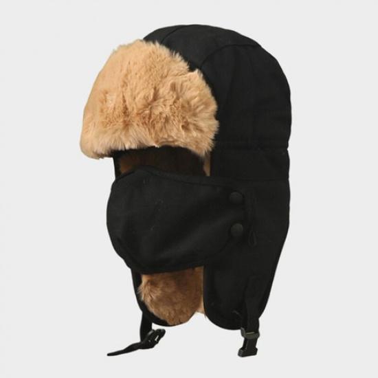 Мужские зимние русские ушанки, трапперы, шапки Лэй Фэна, ветрозащитные кепки, маски, с ушными клапанами, теплые чёрный