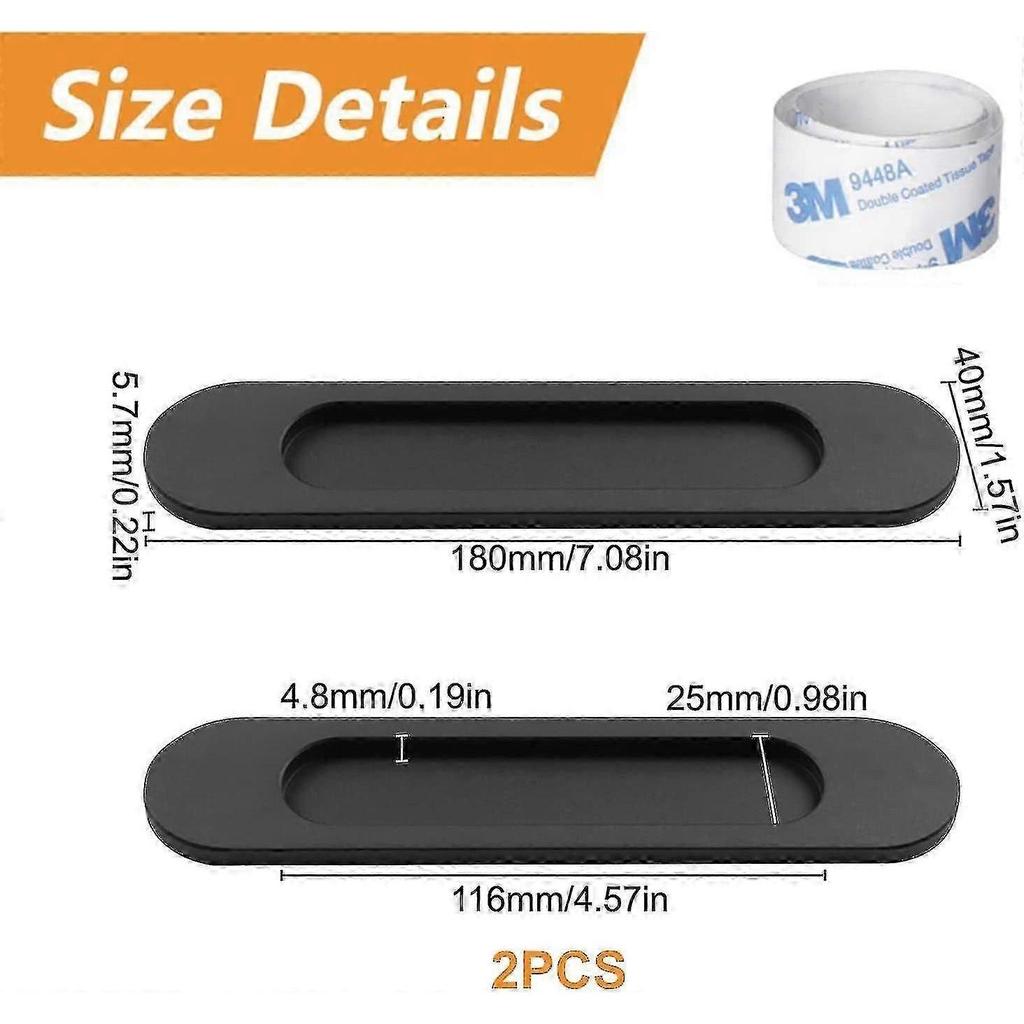Self adhesive door handles for sliding barn doors, set of 2 matte black aluminum alloy oval handles no punching