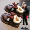 Girls Shoes Children Princess Small Leather Shoes 2025 Spring and Autumn New Winter Velvet Little Girl British Style Love Black