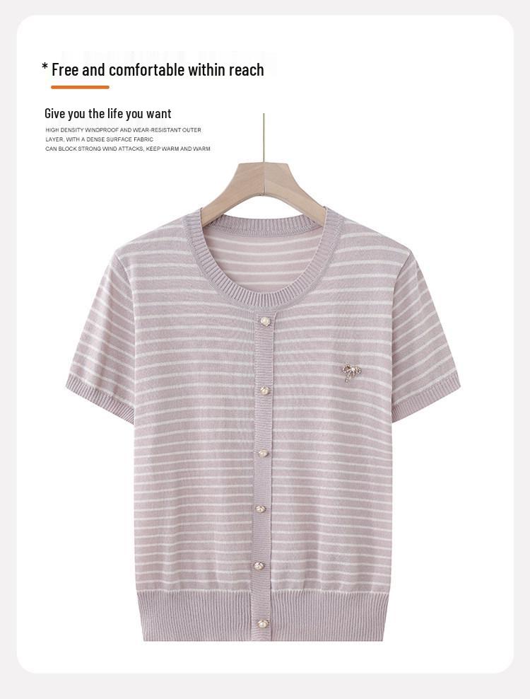 Trendy Summer Ice Silk Blouse Set for Middle-Aged and Elderly Women - 2026 Short Sleeve T-Shirt.