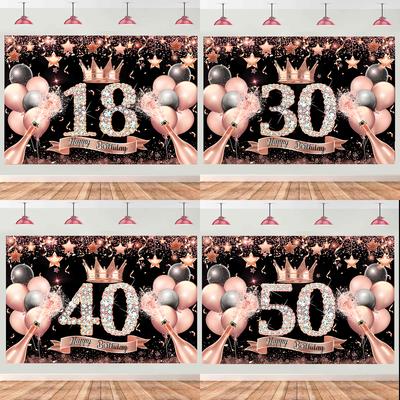 18th 30th 40th 50th Birthday Party Backdrop Rose Gold Background Banner 18 30 40 50 Years Old Birthday Party Decoration Girl
