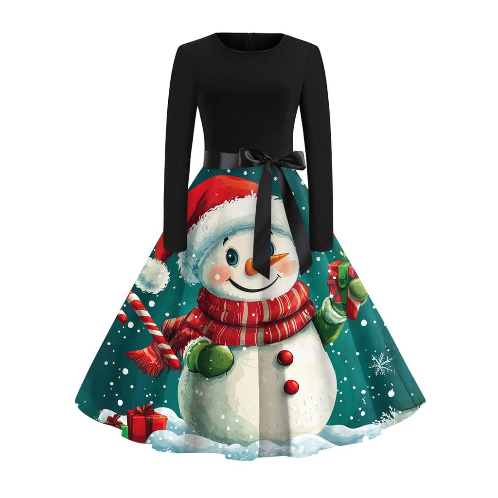 Šaty s vánočním potiskem pro ženy s dlouhým rukávem Duté společenské šaty pro volný čas