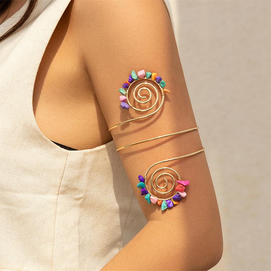 

Ingemark 12 Colors Bohemian Stone Upper Armband Cuff Open Bangles for Women Tassel Long Chain Pendant Arm Body Bracelet Jewelry