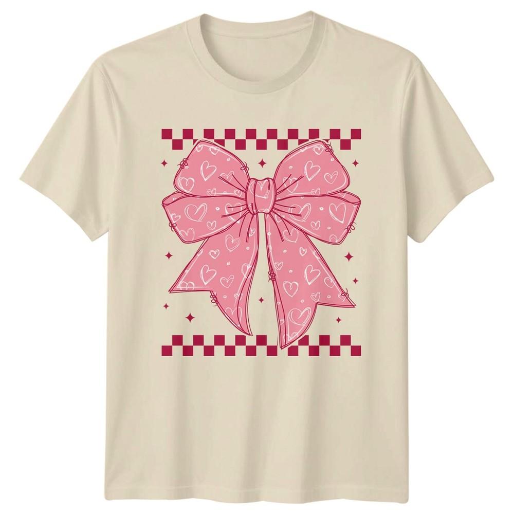 Pink Doodle Bow Heart Kawaii Unisexs TShirt Coquette Aesthetic Fashion