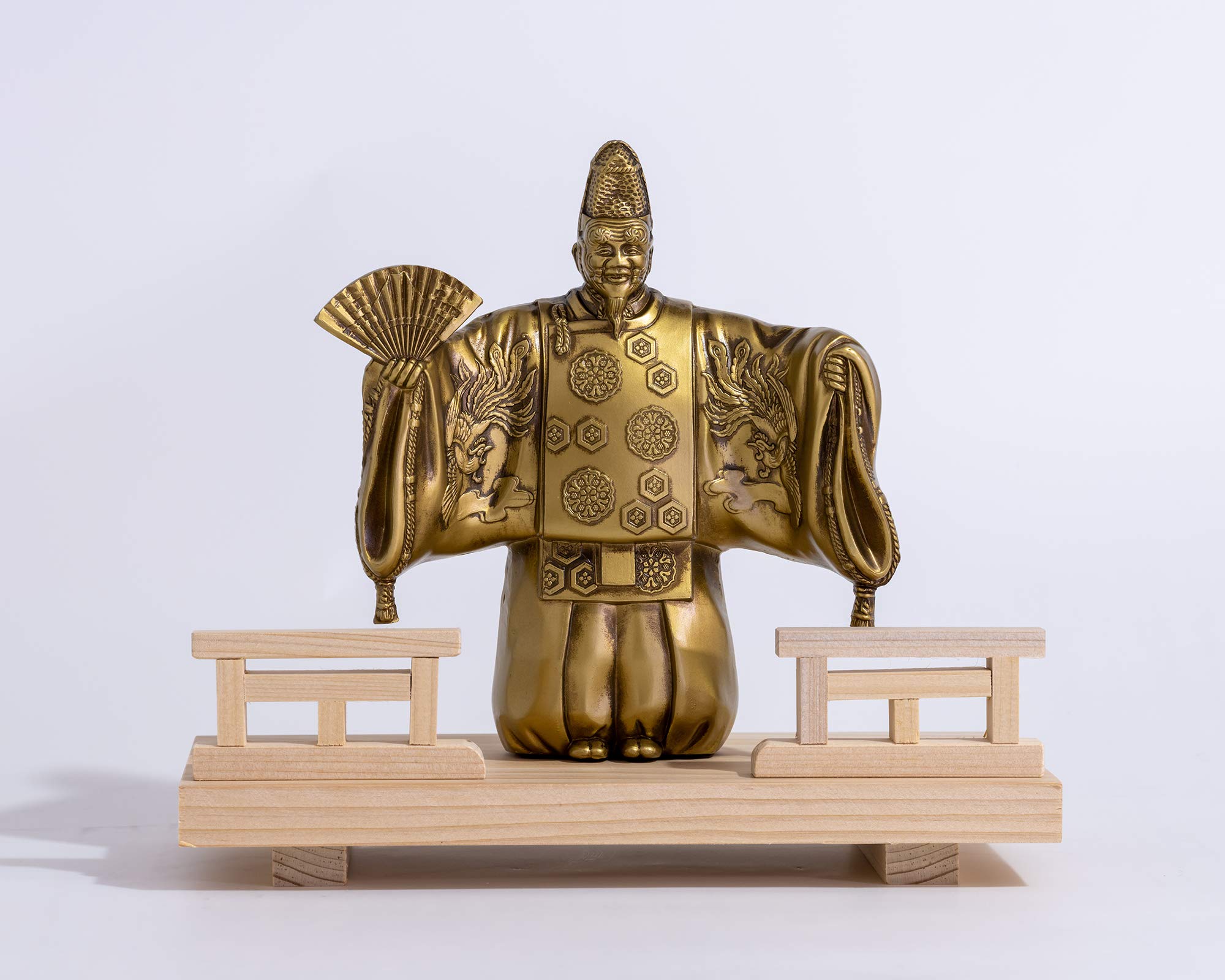 

Gingado Okina Noh Stage Figurine, symbolizing bountiful harvests, family prosperity, and longevity, Takaoka Bronzeware