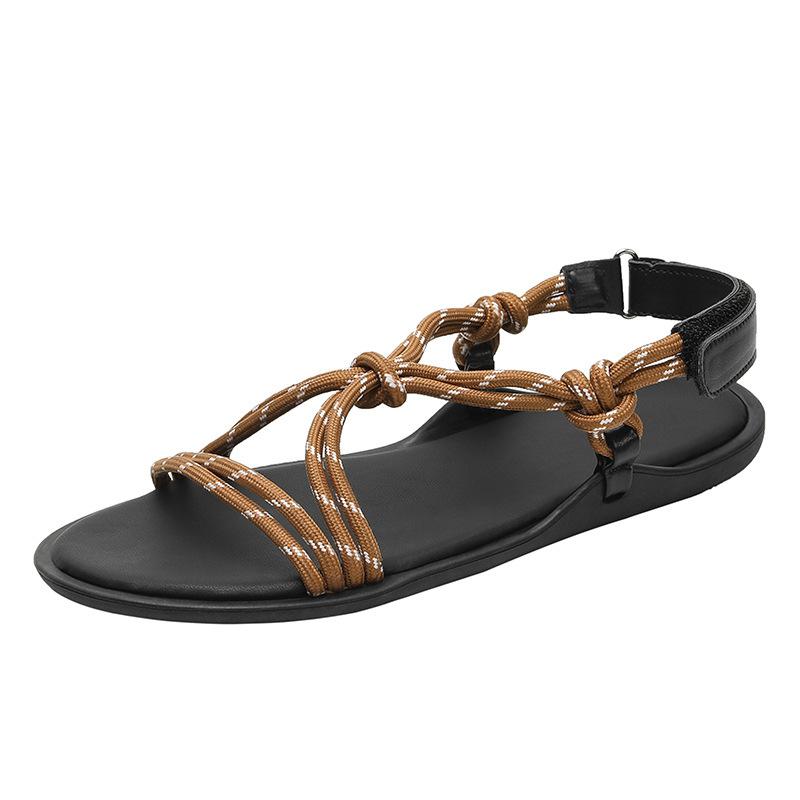 

MiuMiu same 2025 new hemp rope woven Roman sandals women s vacation casual soft-soled flat-soled fairy sandals 40