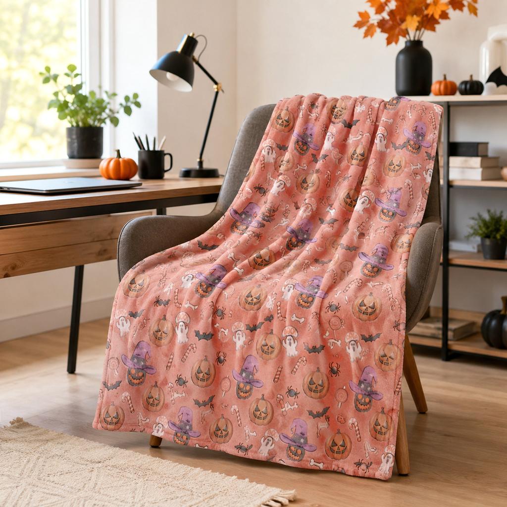 Halloween Sofa Throw Blanket for Couch, Plaid Decorative Blanket for Living Room Fall Decor