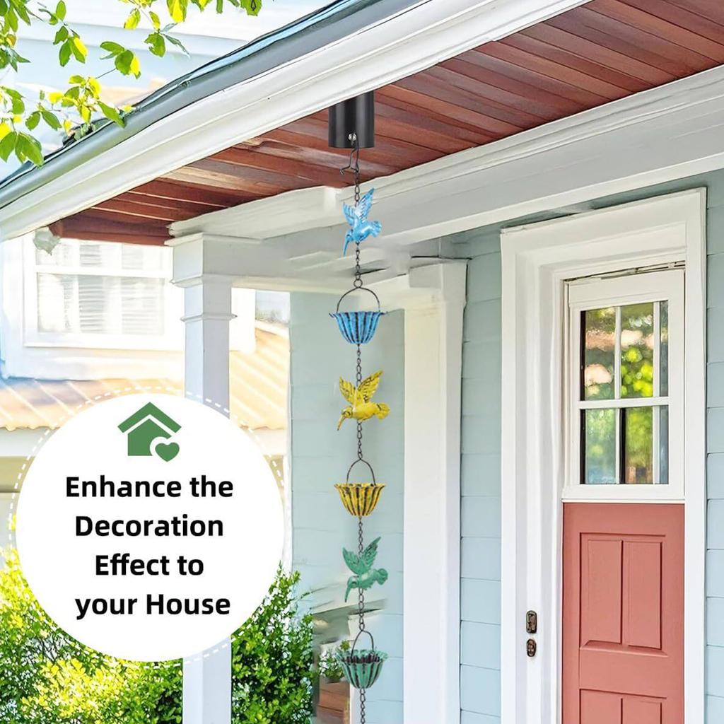 7.87Ft Hummingbird and Cup Rain Chains for Gutters Decorative Rain Chain Replacement Downspout for Gutters Eaves Drainage