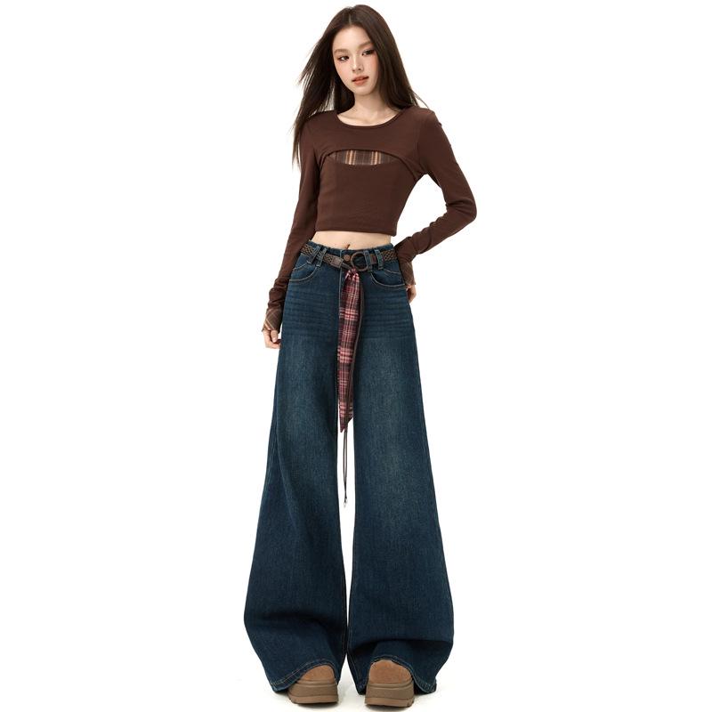 

Women s High-Waisted Retro Slimming Micro-Flare Jeans with Belt - Autumn Korean Style Trendy Pants M