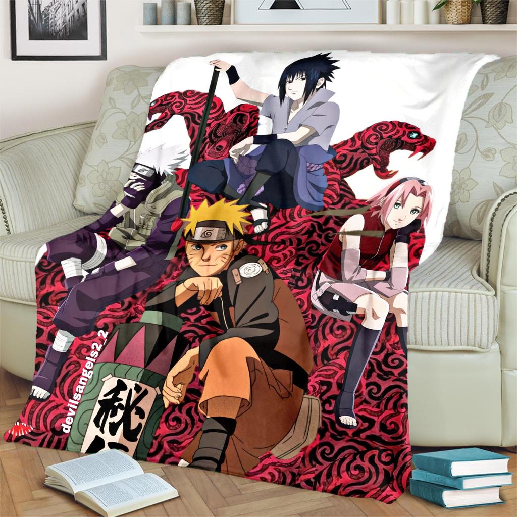 Anime-Naruto Print Blanket Warm Comfortable Flannel Blanket for Bedrooms, Sofas, Beds, Chairs, Picnics, Travel -LXR73