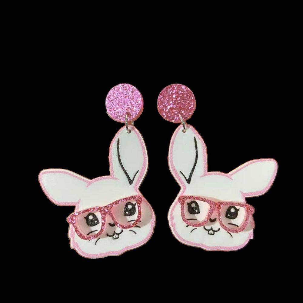 Lovely Easter Pink Glasses Rabbit Drop Earrings for Women Girls Cute Cartoon Bunny Animal Pendant Earring Trendy Jewelry Gifts