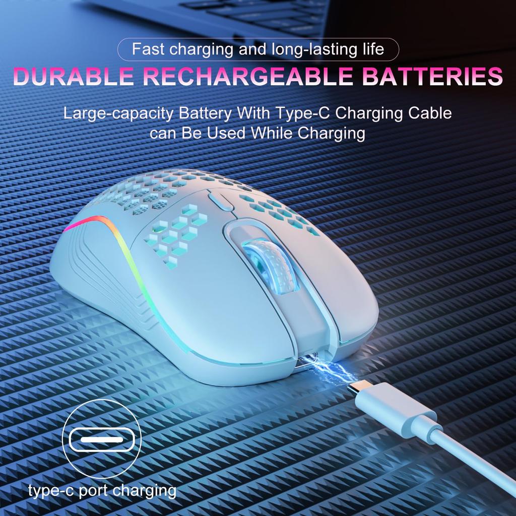 Mouse de gaming fără fir 2.4G Mouse de încărcare cu iluminare RGB cu DPI reglabil Design ergonomic de tip fagure pentru laptop