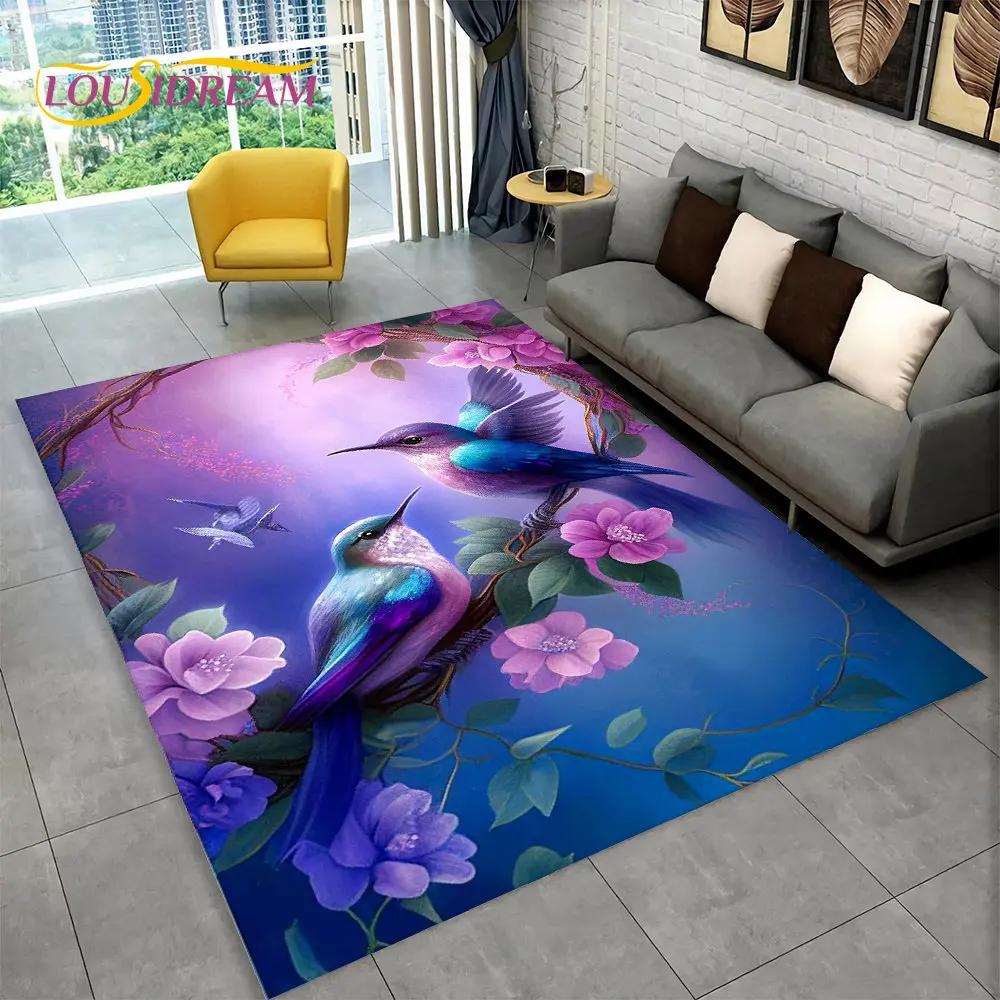 Exquisiter 3D-Teppich mit Vogel- und Blumenmotiv, Teppich für Zuhause, Wohnzimmer, Schlafzimmer, Sofa, Fußmatte, Küchendekoration, rutschfeste Bodenmatte
